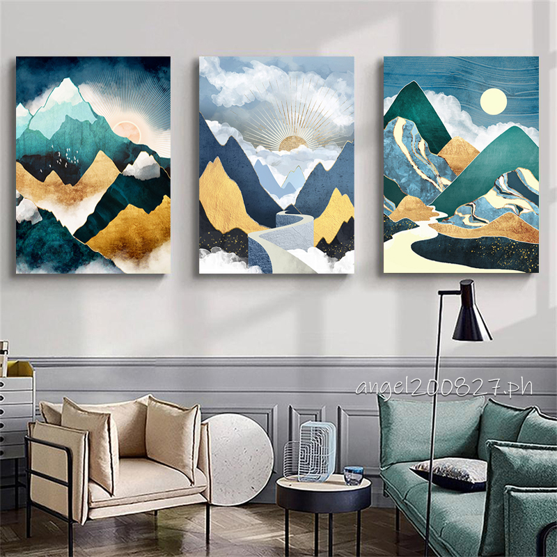 Nordic Style Abstract Landscape Painting Mountain Sunrise Canvas ...