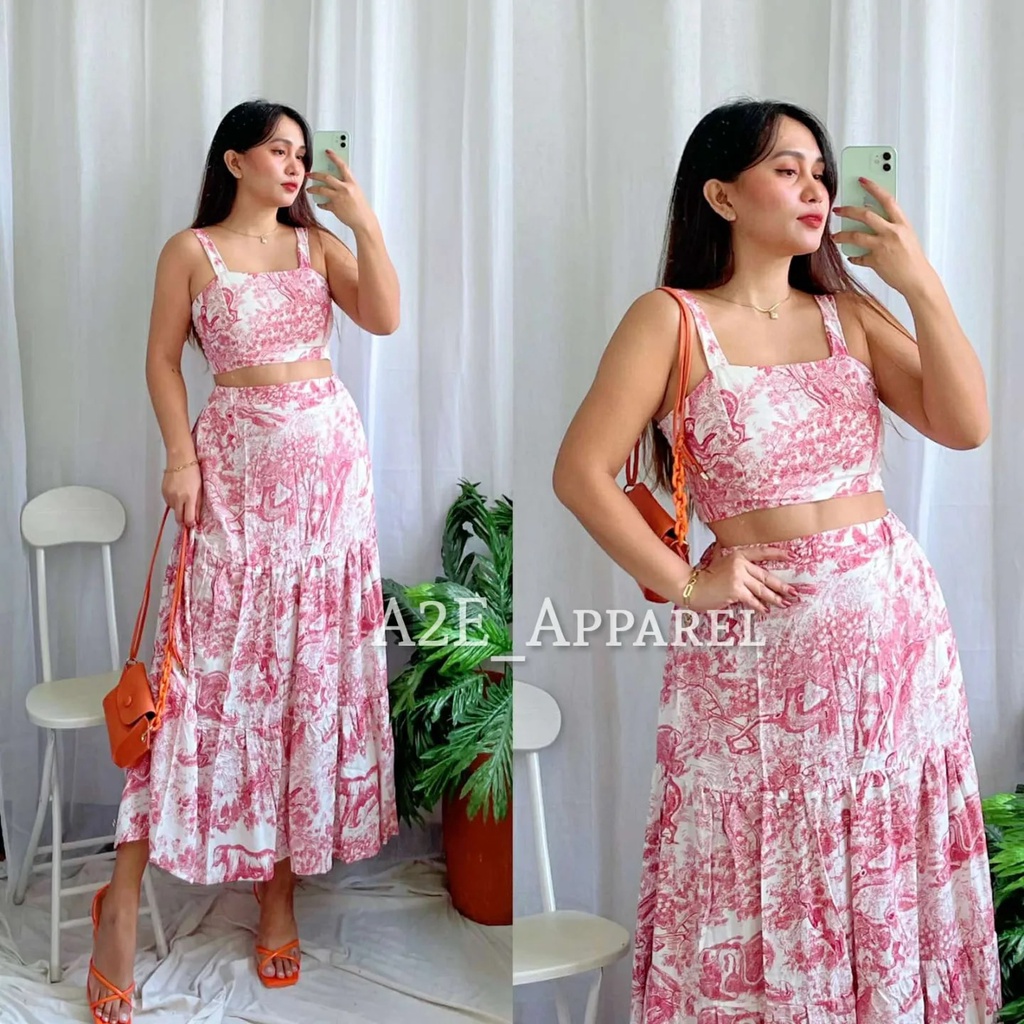 A2e Ivana Coords Eyelet Coords Coordinates Terno Crop Top With Maxi Skirt Shopee Philippines 5958