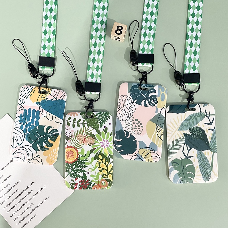 Green Plants Cartoon Name Tag Student Card Holder Lanyard Bus ID Card ...