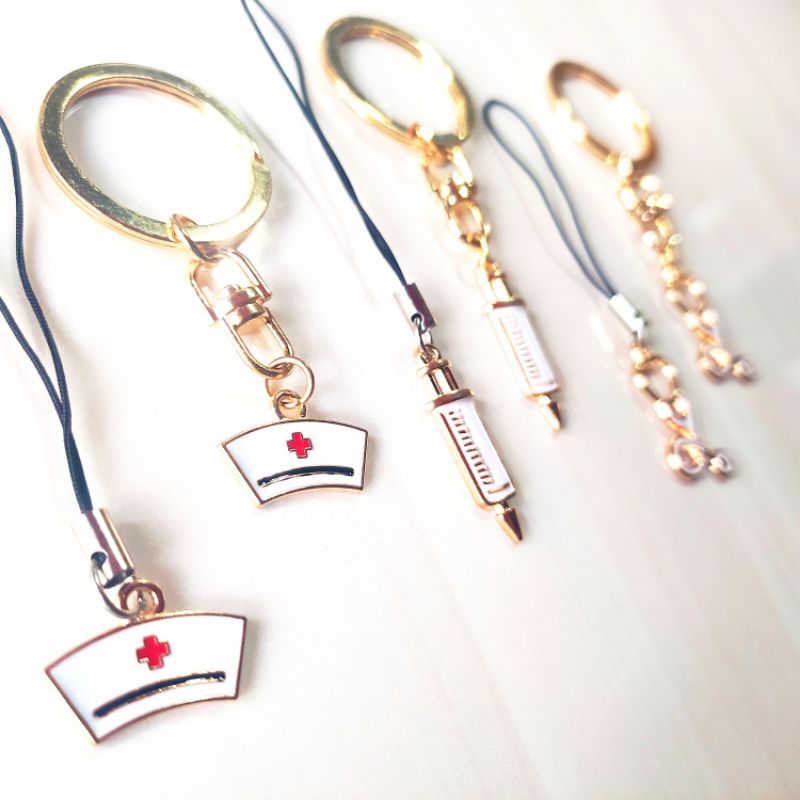 Nurse Cap Syringe Stethoscope CP Lariat Phone Charms Hospital Keychains ...