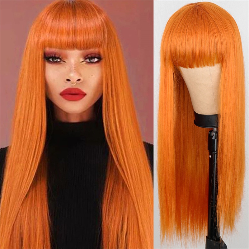 Orange Wigs Wavy Or Straight Wigs with Bangs for Woman Cosplay Party