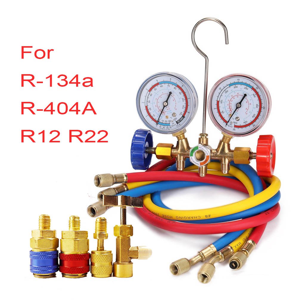 jds2022 3 Way Refrigerant Gauge AC Diagnostic Manifold Freon Gauge Set