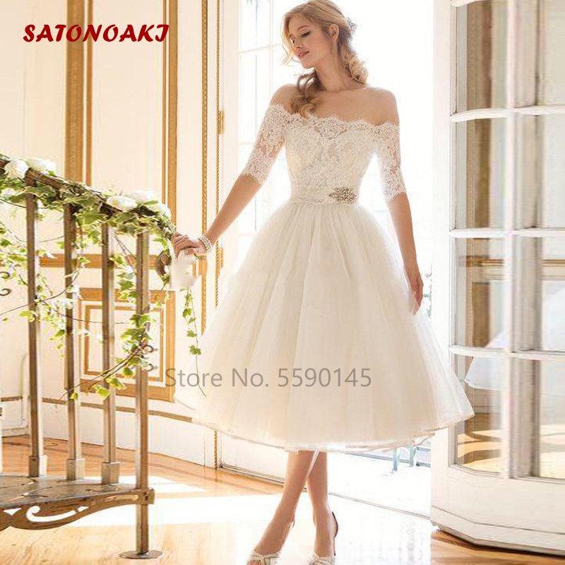 Ivory knee length outlet wedding dress