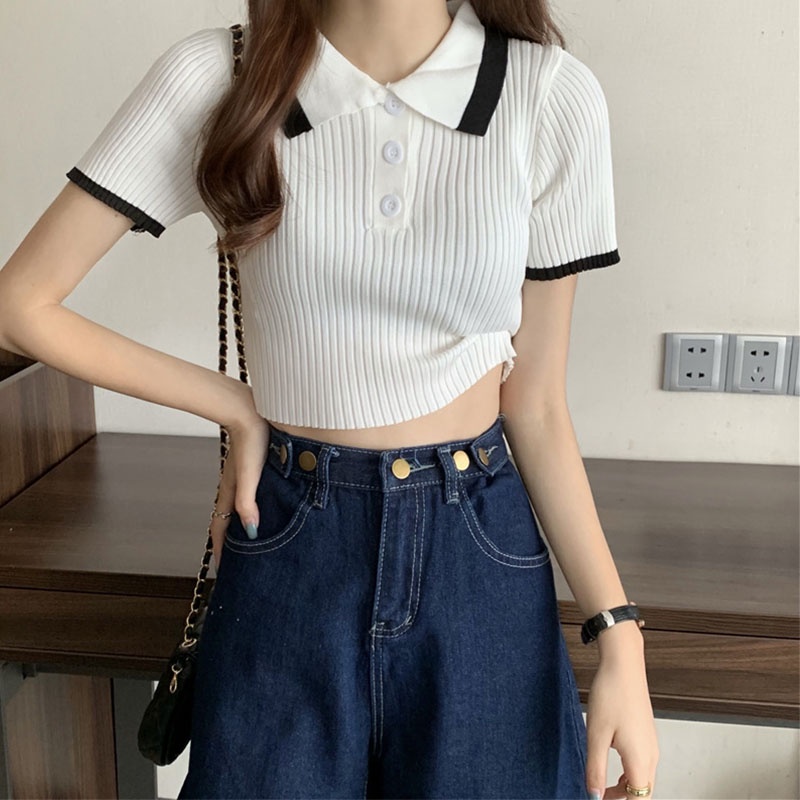 Casual Short Sleeve Plolo Collar Tops
