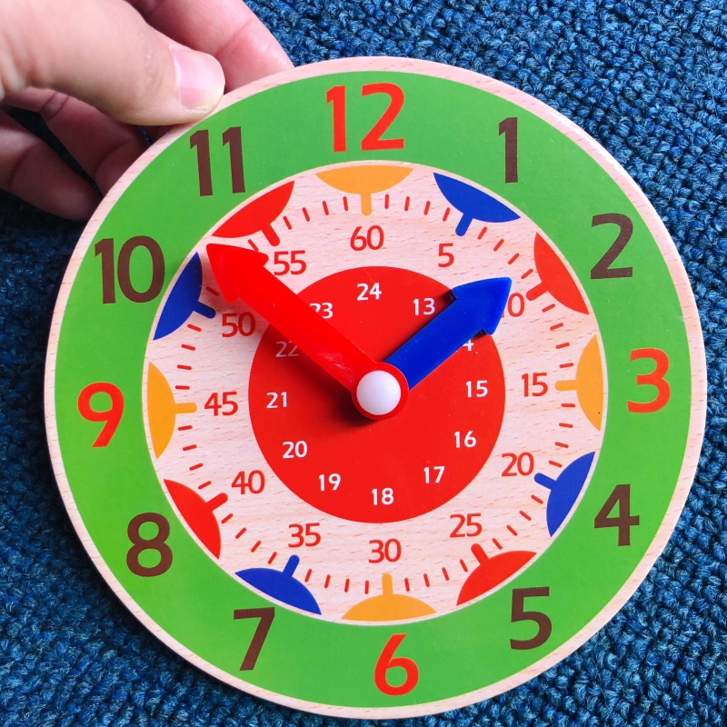 Montessori Math Toys Wooden Clock Kids Learn To Tell The Time Wood ...