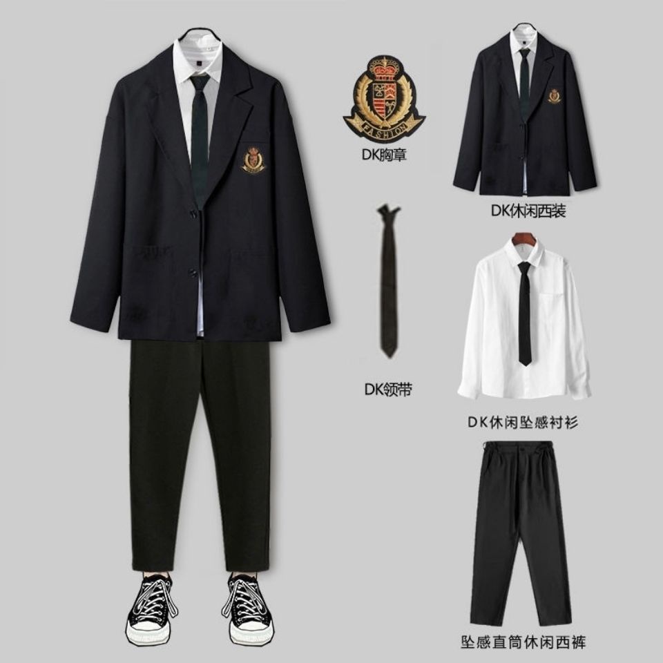 Suit Men Korean Version Loose College Style Student Uniform Casual Full ...