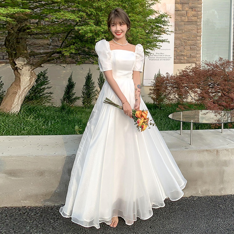 Long white dress Formal civil wedding dress for women gown Mori Cocktail  Dress | Shopee Philippines