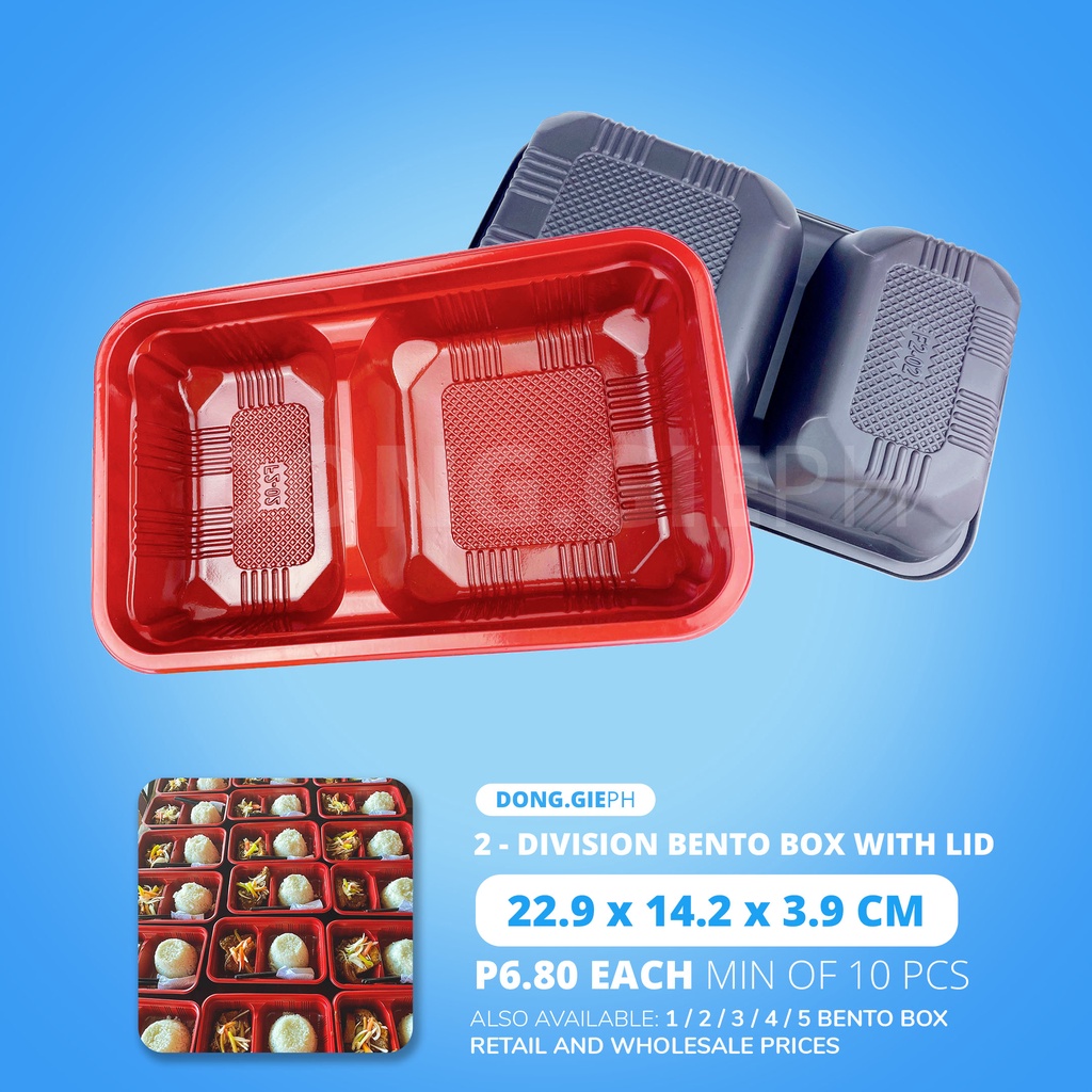 [P6.8 EACH] 2 Division Disposable Bento Box with Plastic Lid (25 PCS