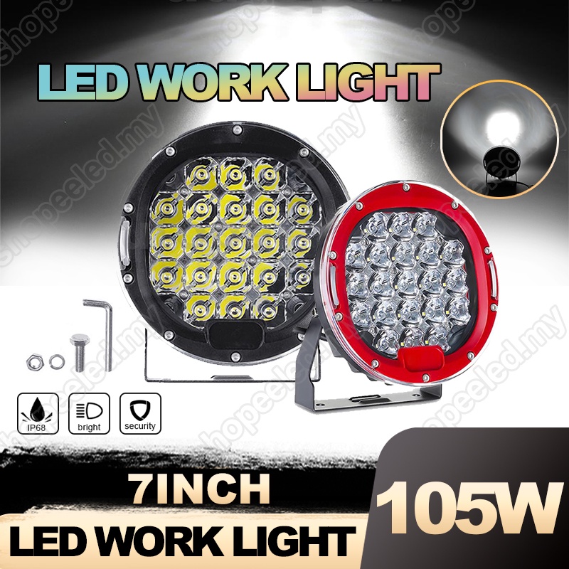 New 7inch 105W 10500LM LED Round Work Light Spotlignt Offroad Driving ...
