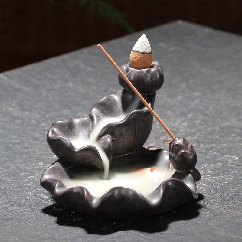  Ceramic Backflow Incense Burner Waterfall Fountain Incense  Burner Incense Cone Holder Lotus Pond Incense Holder with 10 pcs Incense  Cones(Brown) (Fish) : Home & Kitchen