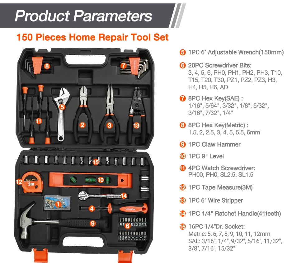 Workpro Valuemax 150pc Home Tool Set For Repair Household Kits With