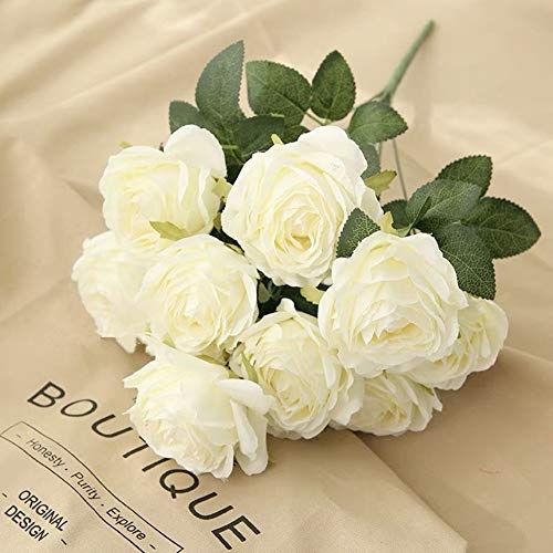 Artificial Roses Flowers Bouquet of 9 Silk Rose Faux Roses for Wedding ...