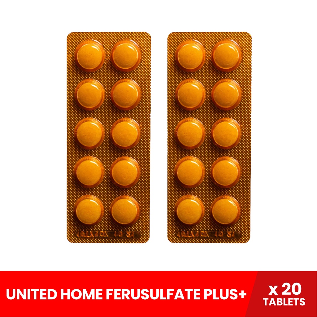 UNITED HOME Fersulfate Plus+ x 20 tablets (For Iron Deficiency Anemia