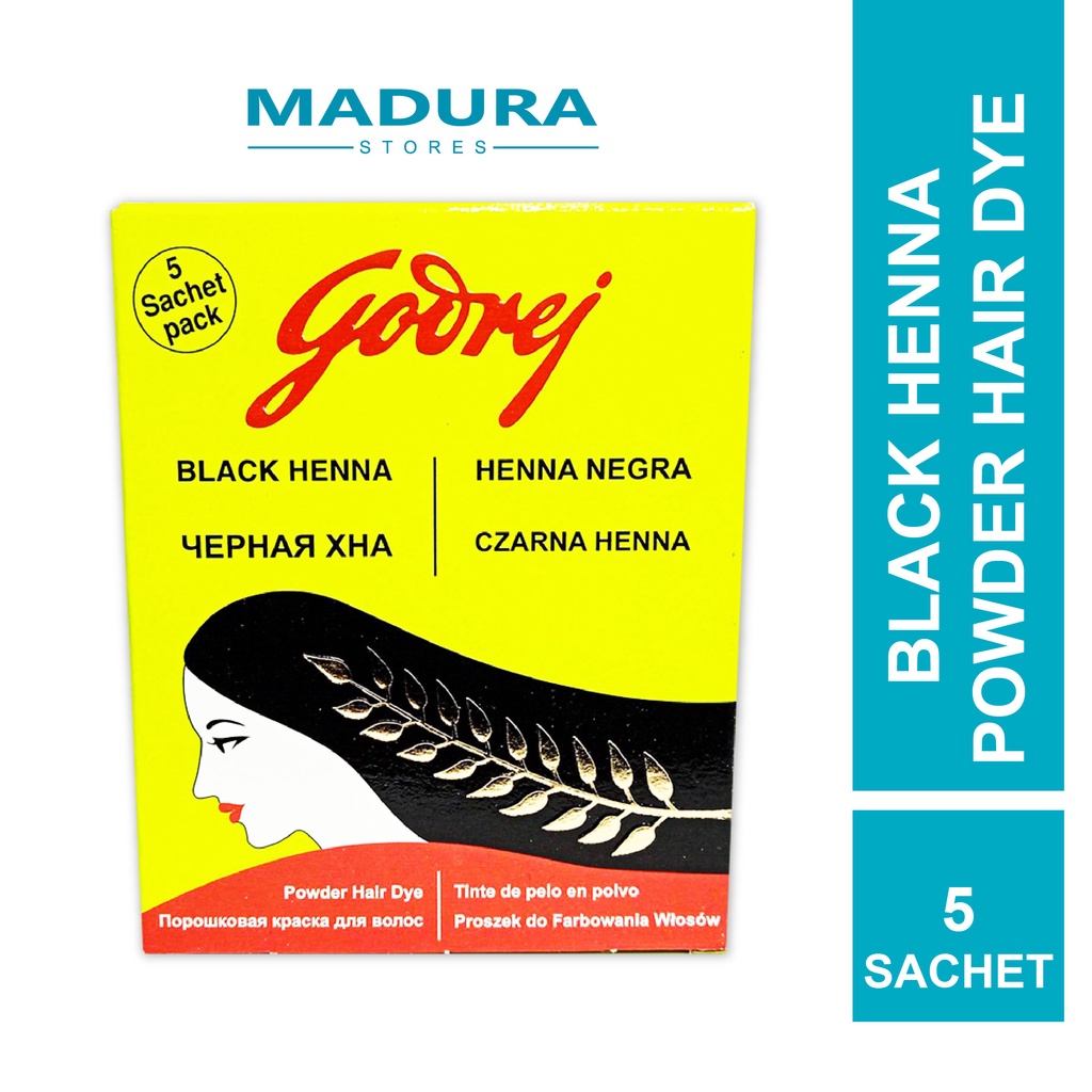 2.2 Godrej Black Henna Powder Hair Dye (5 Sachet Pack) (Serbuk Pewarna