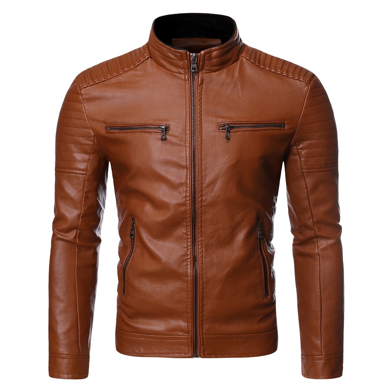 New Men's Leather Jacket Brand Slim Fit Leather Jacket Coat Men Casual ...