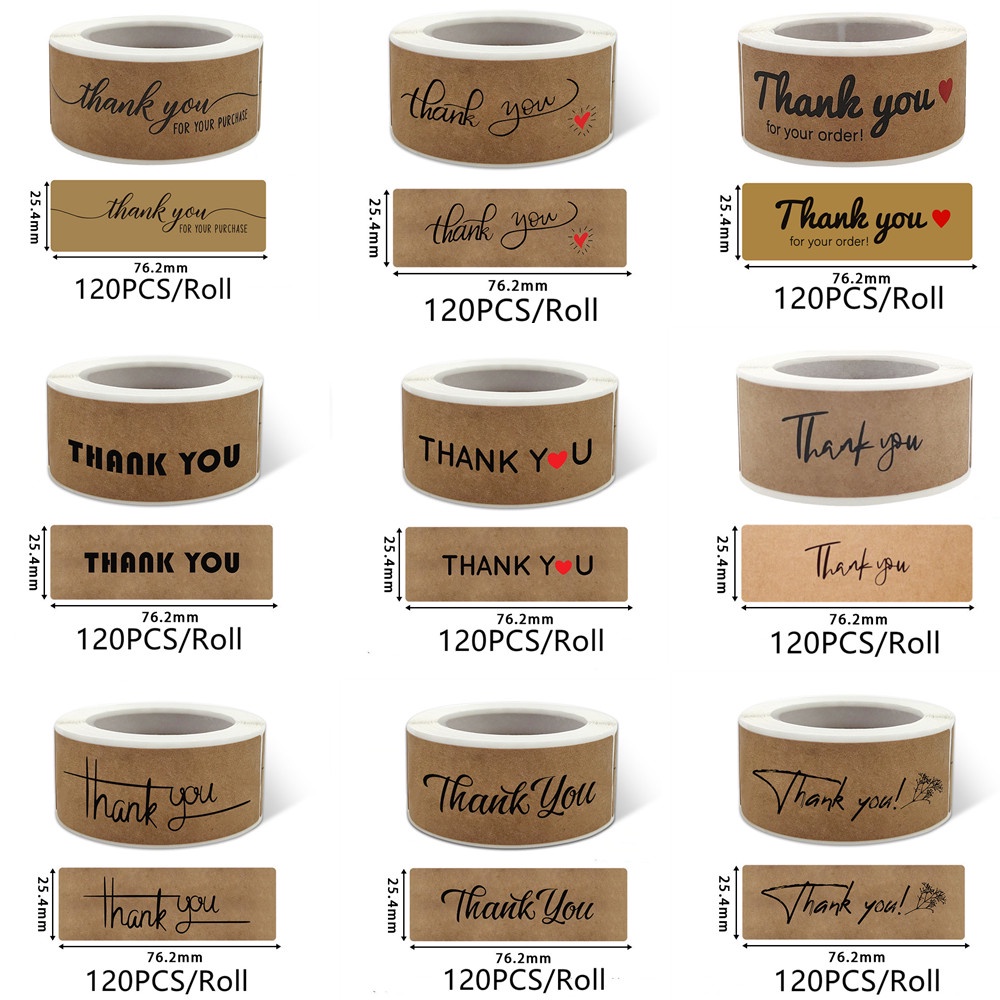 120pcs/roll Rectangle Craft Thank You Stickers Handmade Sticker Seal ...