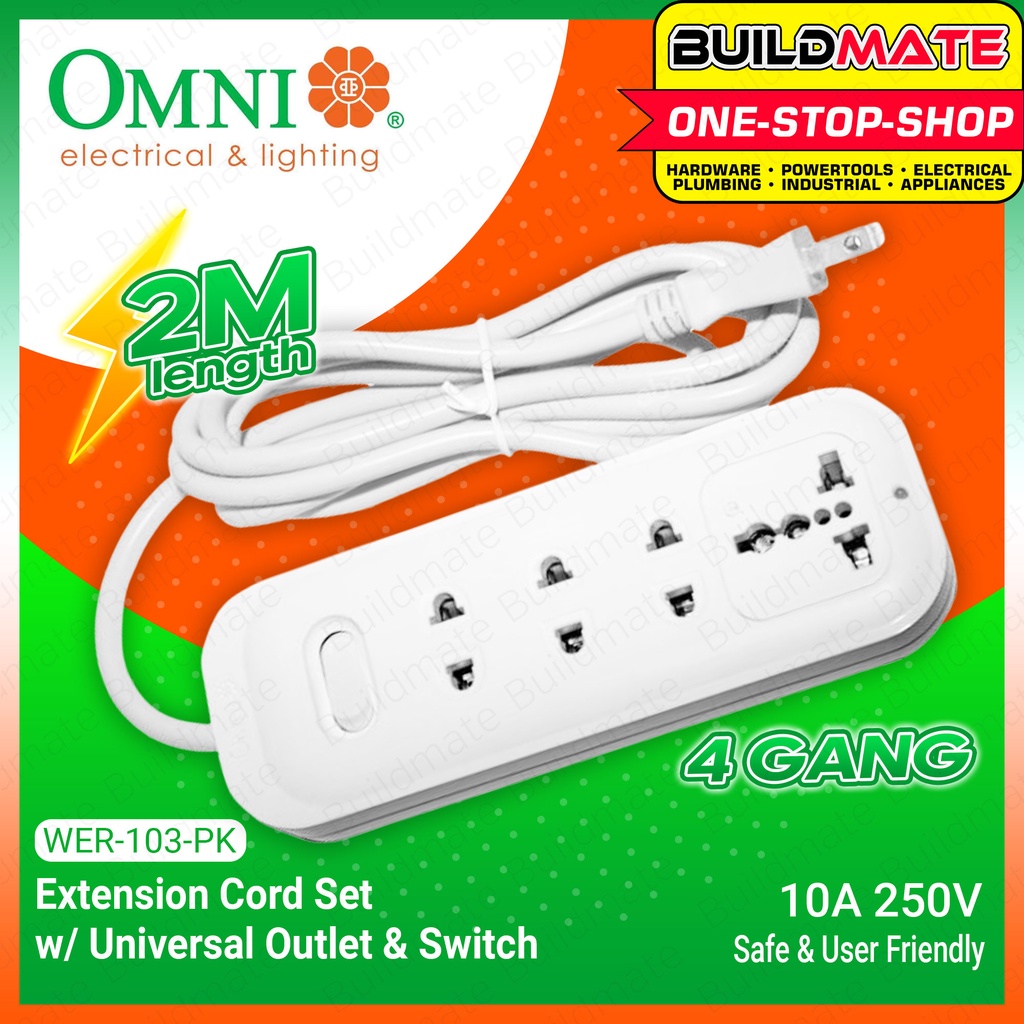 BUILDMATE Omni Extension Cord Set with Universal Outlet & Switch Power
