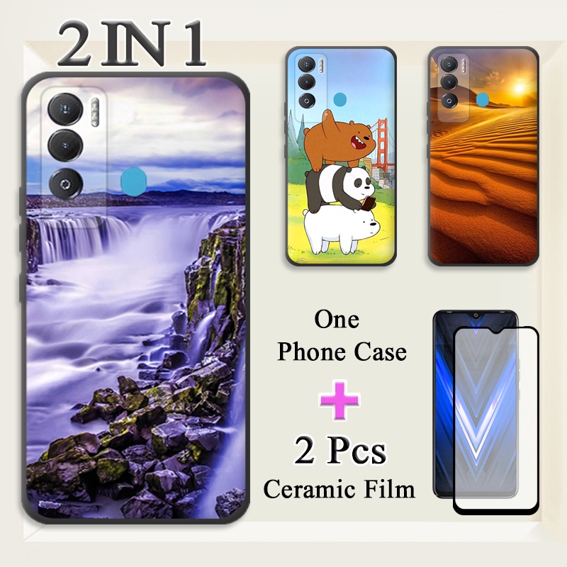 2 IN 1 Tecno Pova Neo Silicone Phone Case With Tempered Glass Curved ...