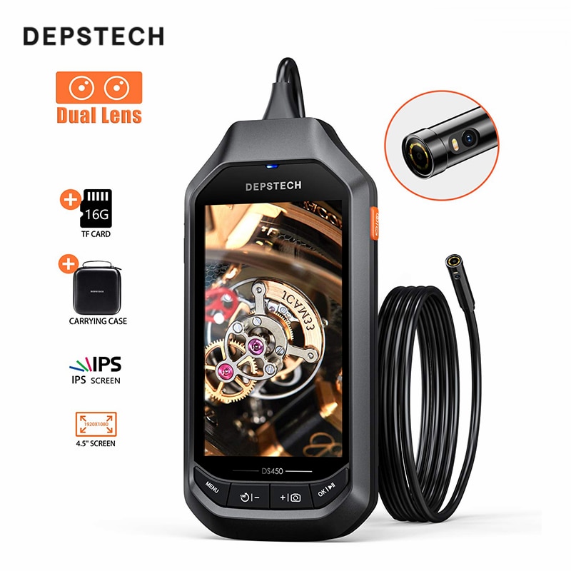 DEPSTECH Dual Lens DS450 4.5in IPS Screen Digital Endoscope Waterproof Inspection Camera with 6