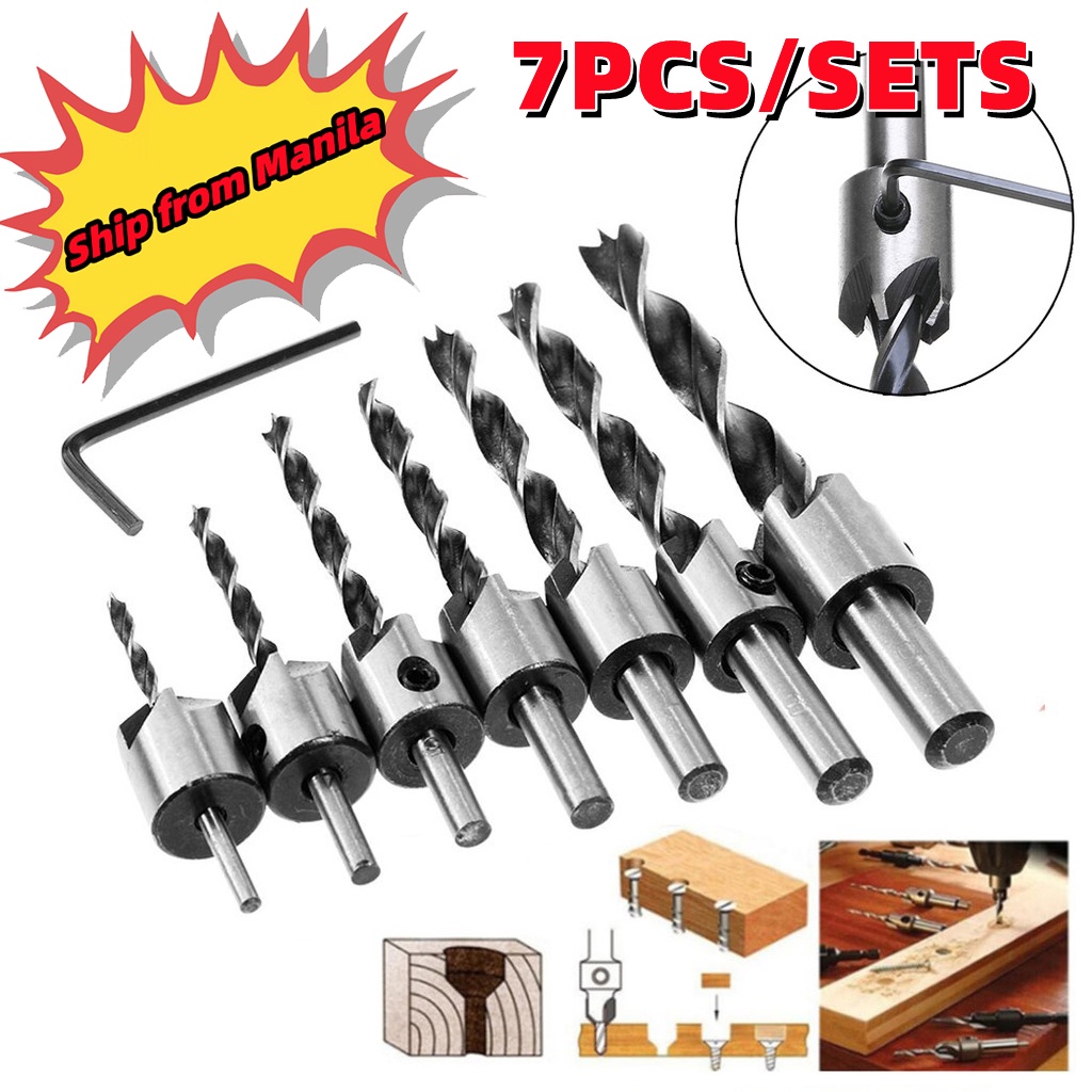 7Pcs HSS Countersink Drill Bit Set Carpentry Reamer Woodwork 3mm - 10mm ...