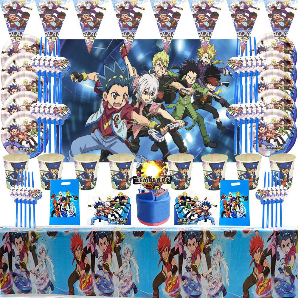 Happy Birthday Balloons Beyblade Burst Theme Party Set Cake Topper