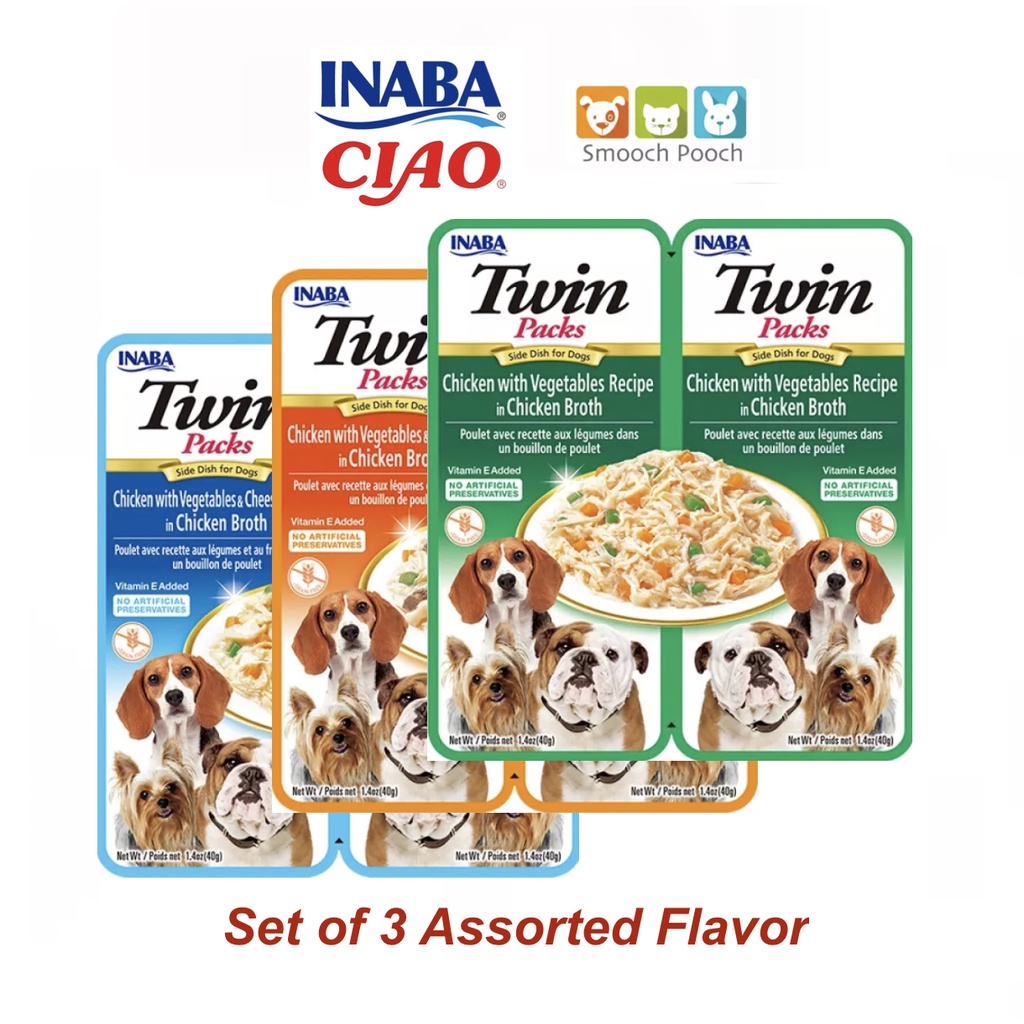 Inaba Twin Packs Chicken Broth Dog Wet Food 40g x 2 (Set of 3 Assorted