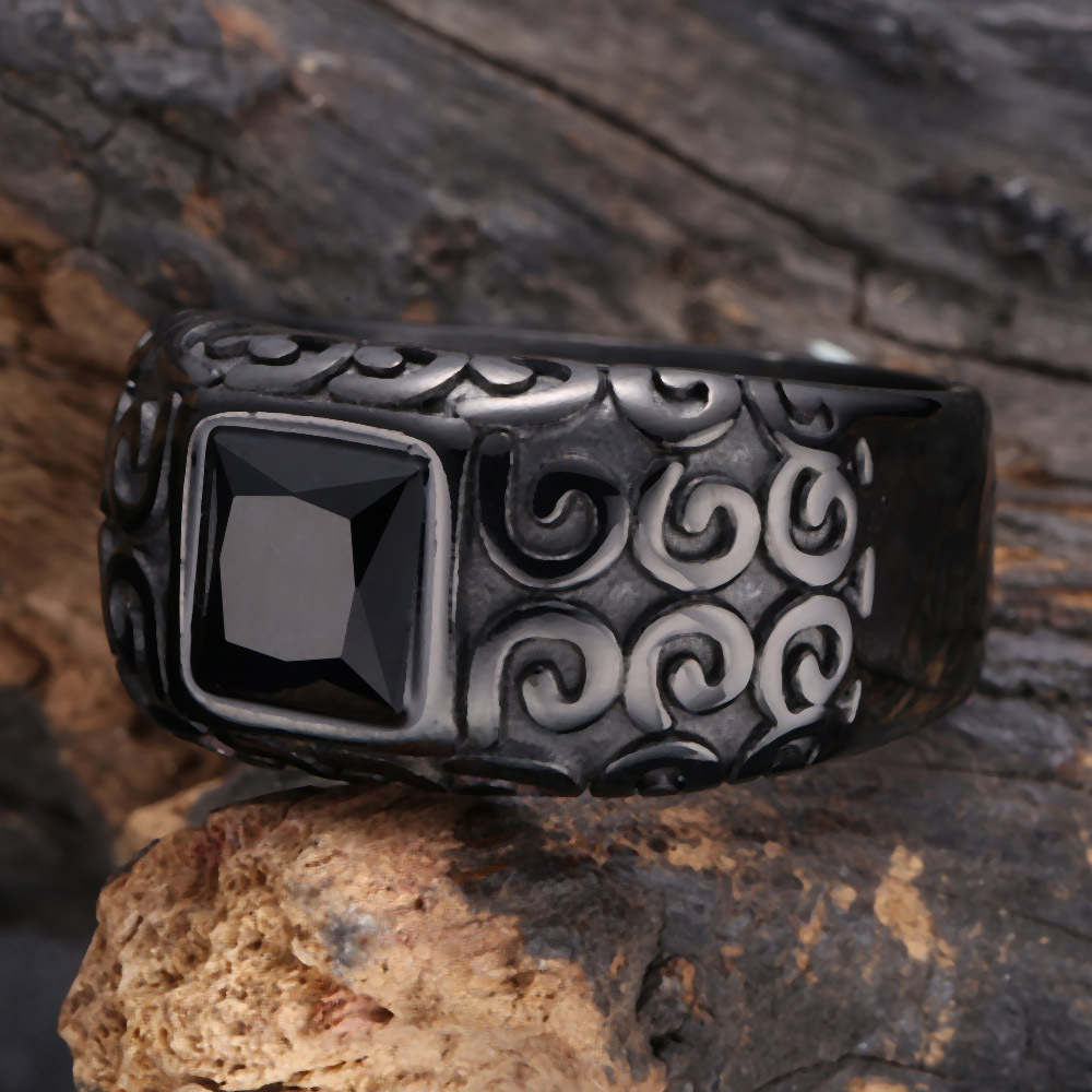Sapphire Blue Crystal Vintage Carved Pattern Men Women Fashion Jewelry Black Titanium Steel Rings Shopee Philippines