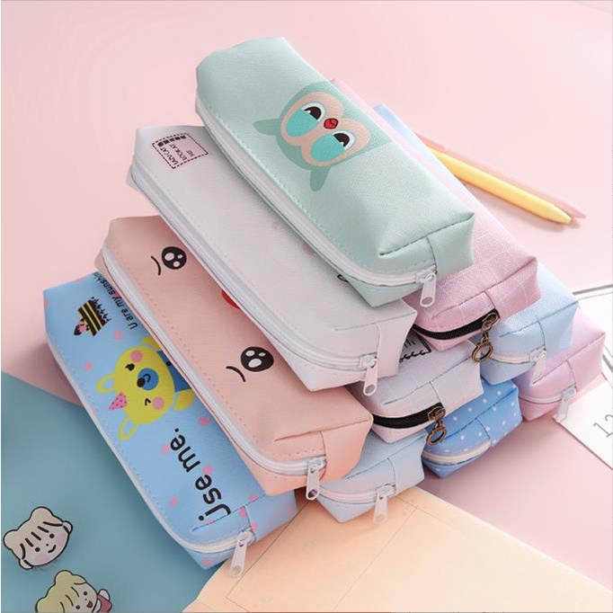 Cartoon Cute PU Leather Pencil Case Student Learning Stationery Pencil ...