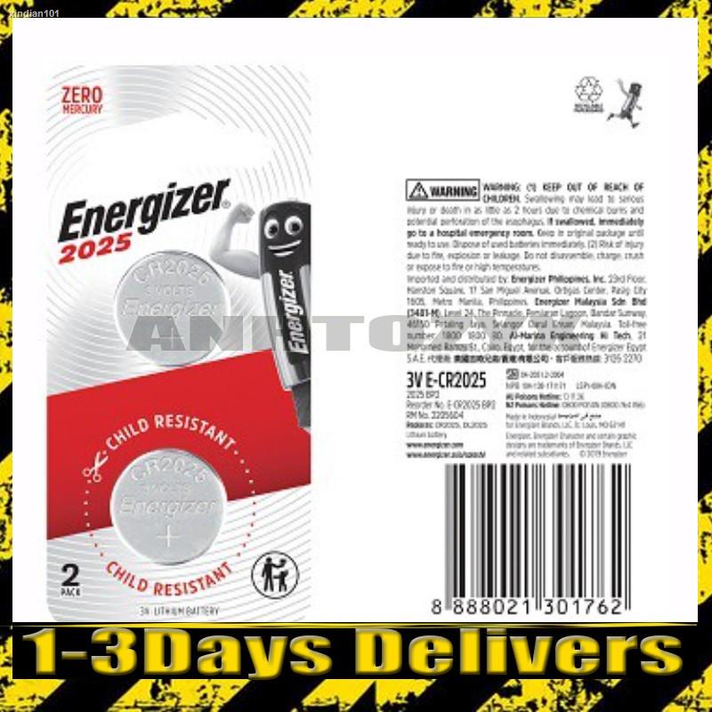 Energizer CR2025 (2 pcs) CR 2025 Battery CR2025 Coin Cell Button 3V