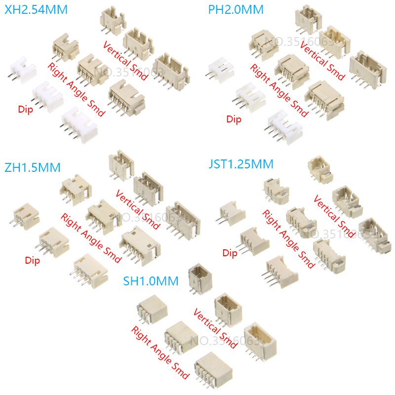 10PCS 1.0 1.25 1.5 2.0 2.54 SH/JST/ZH/PH/XH 1.25MM 2.0MM 2.54MM Male ...