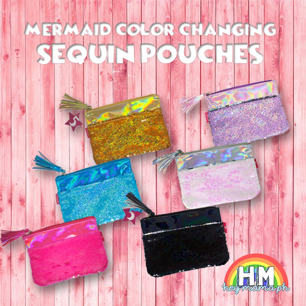 Mermaid Color Changing Sequin Holographic Pouch With Tassle