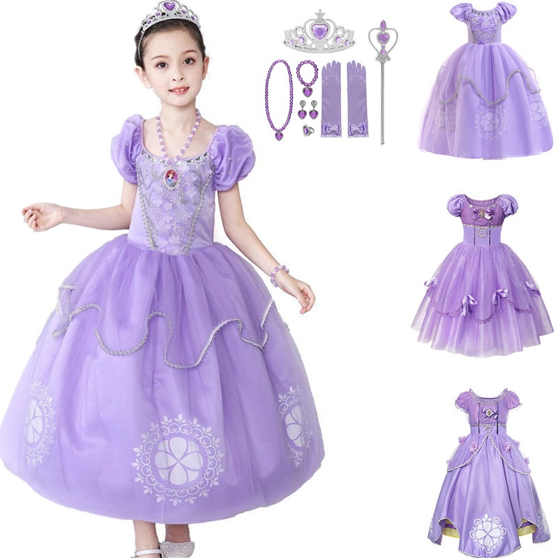 Fashion Princess Sofia The First Dress Girls Birthday Party Dress Puff Sleeve Fancy Kids Halloween Cosplay Costume Dress Shopee Philippines