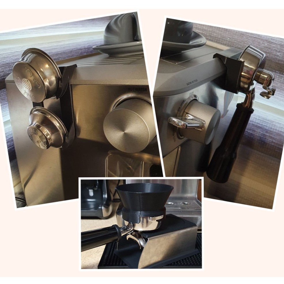 Breville Dual Boiler 58mm Accessories. Portafilter Holder, Basket Hanger, and Dosing Funnel