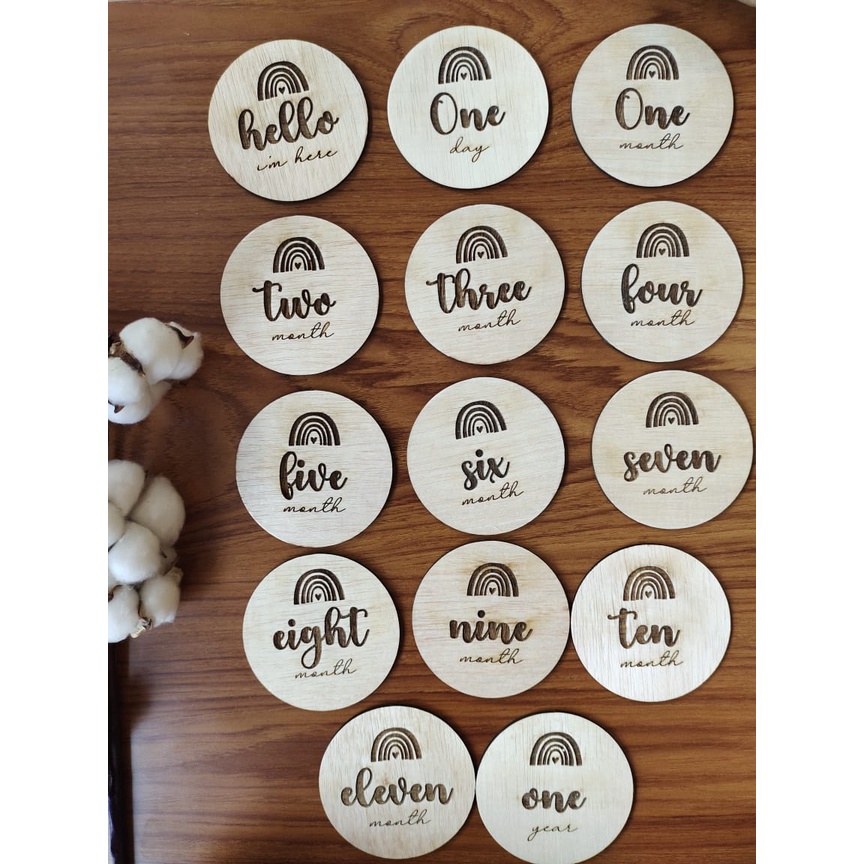 Wooden Baby Milestone Rainbow Set Of 14pc Fill |Newborn Baby ...