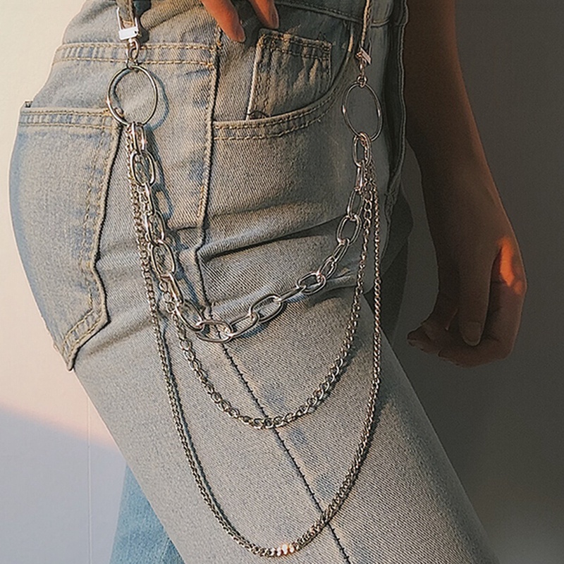 Silvery Punk Hip Hop Pants, Trousers, Men's Fashion Metal Key Lock Waist Chain Pendant Pants Key Chain for Men and Jeans Bag,Temu