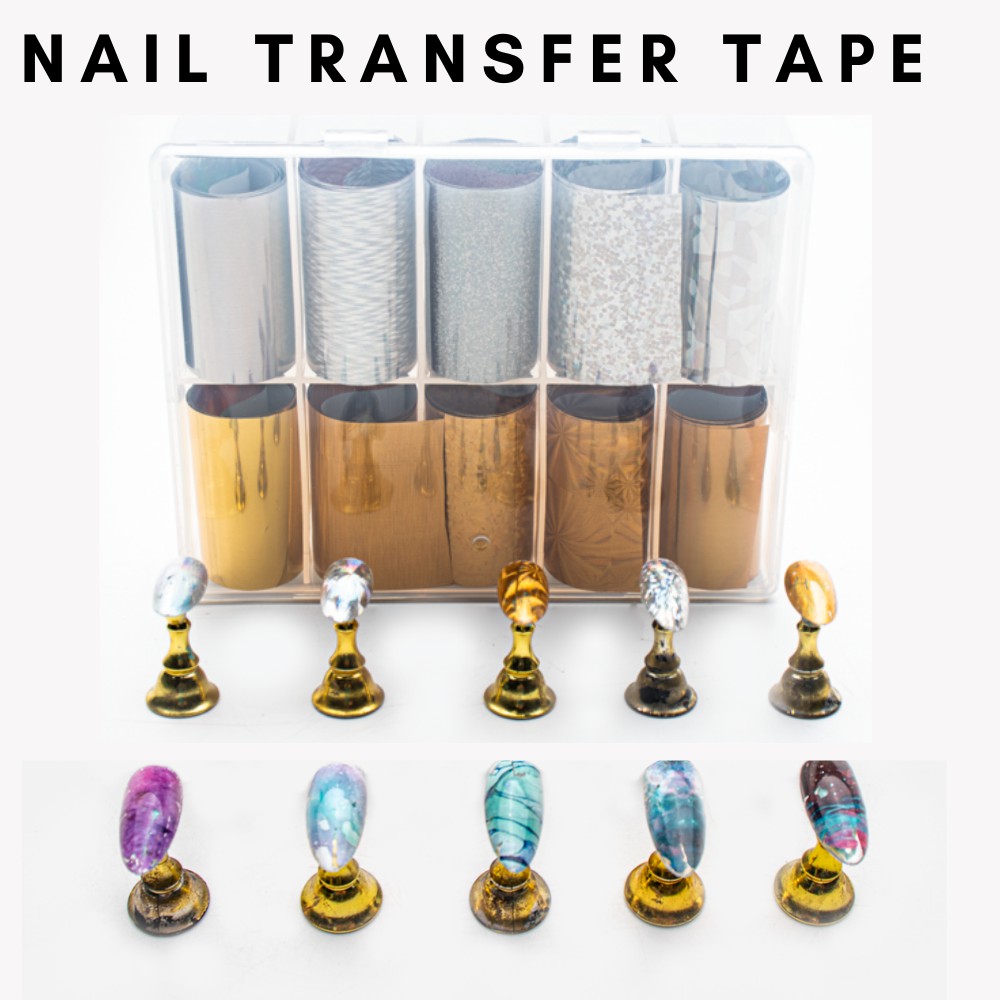 FDVU | 10 Rolls per Box Nail Foil Sticker Adhesive Transfer Sticker for ...