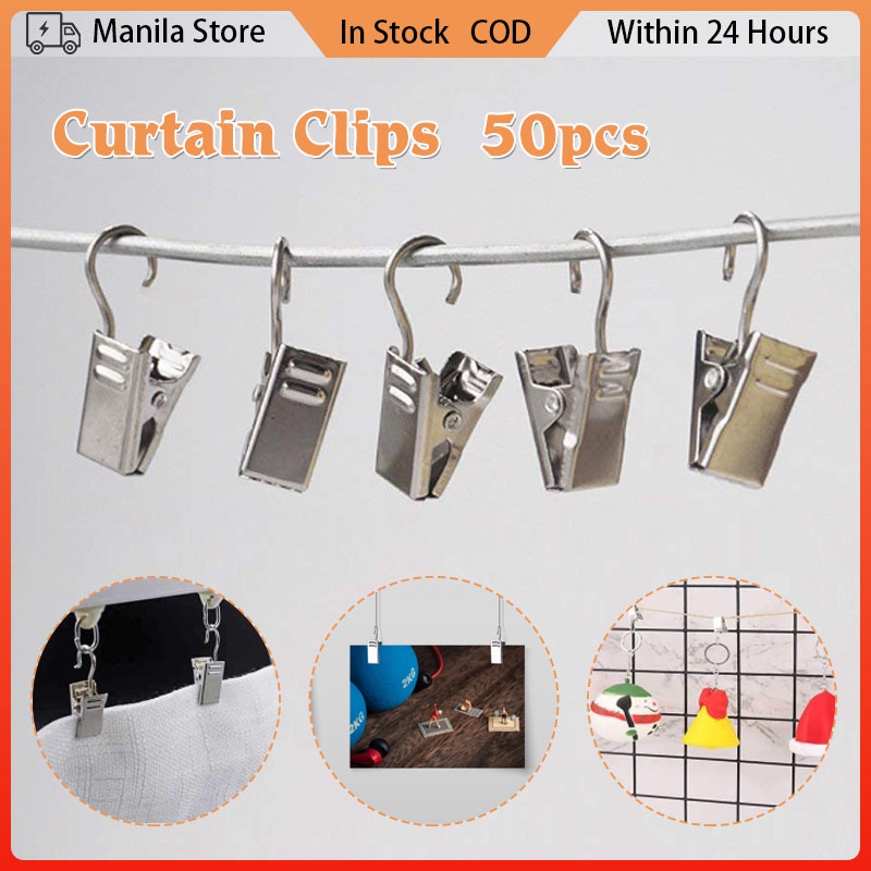 50pcs Metal Curtain Clips Stainless Steel Window Shower Curtain Rod ...