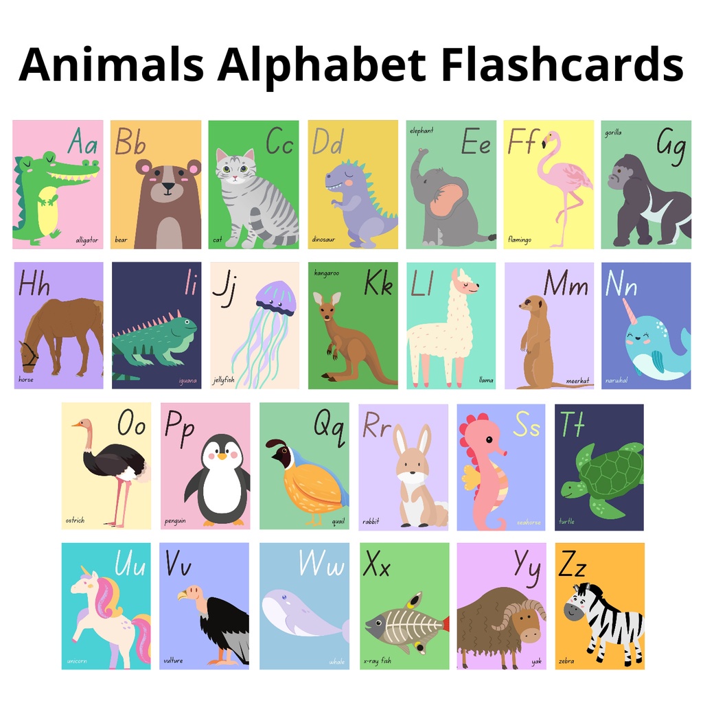 Laminated Animal Alphabet Flashcards, 26 PIECES, Flashcards for Kids ...