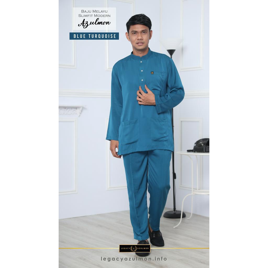 BAJU MELAYU AZULMON SLIMFIT MODERN (BLUE TURQUOISE) | Shopee Philippines