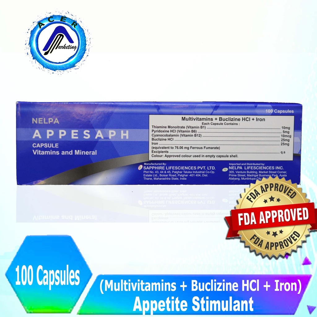 APPESAPH Multivitamins + Buclizine + HCl + Iron (Appetite Stimulant
