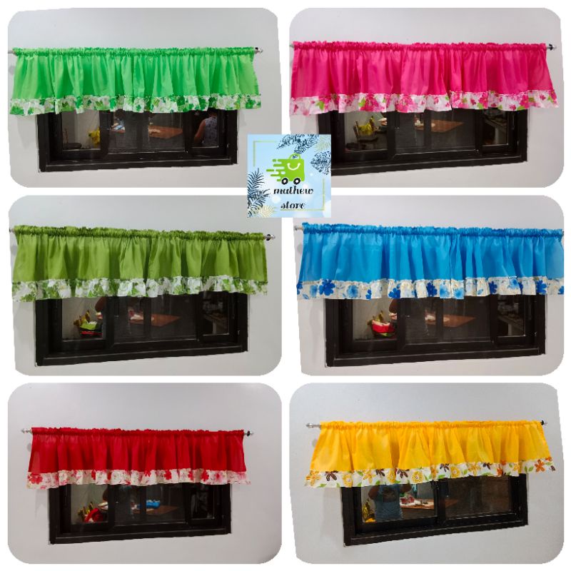 plain with printed raffles valance door/window curtain 60x15 inches ...