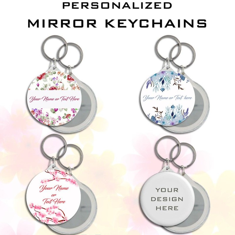 PERSONALIZED MIRROR KEYCHAIN GLITTER HOLOGRAPHIC MATTE
