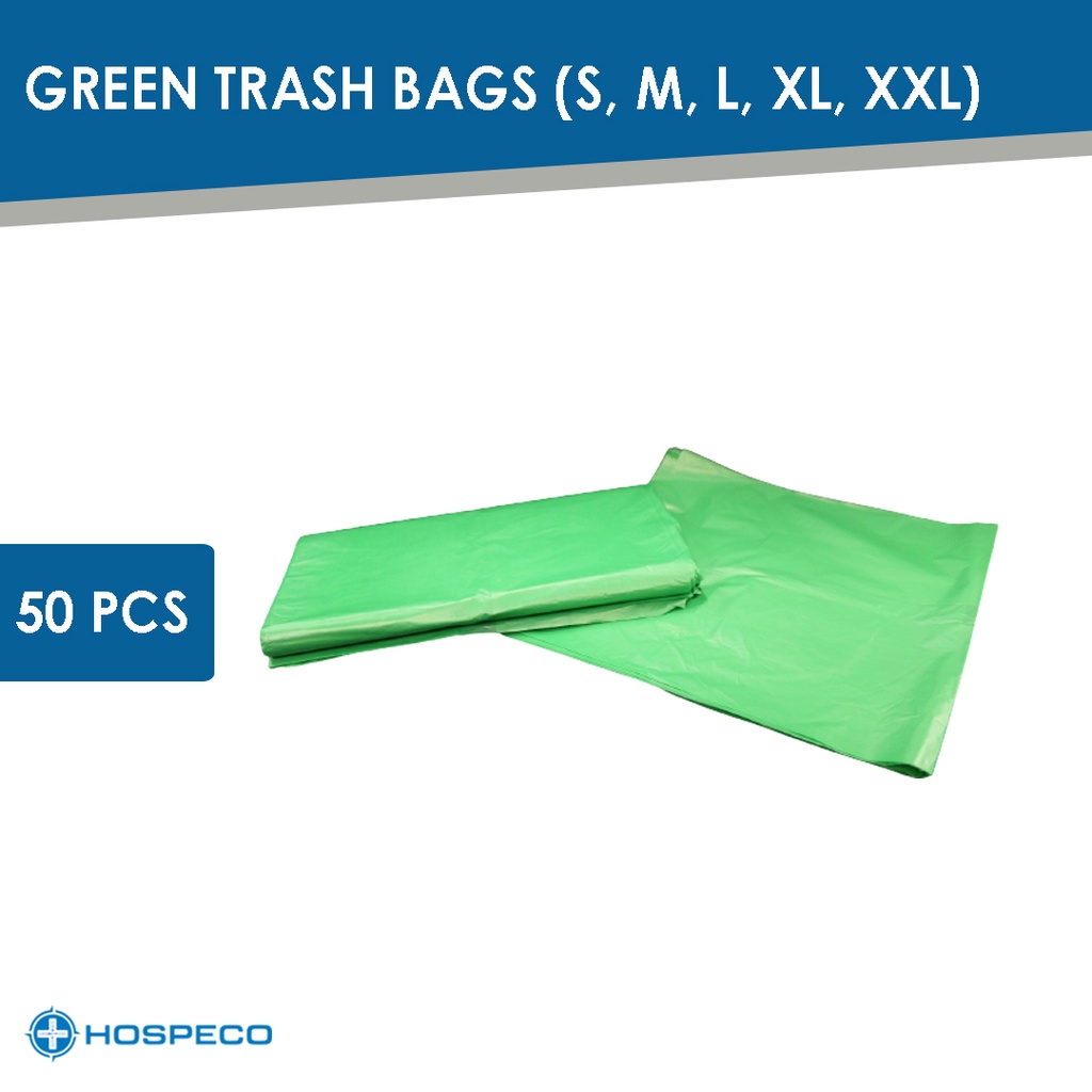 GREEN Trash Bag Garbage Bag 50 pcs (Medium) Heavy Duty Wholesale | HOSPECO