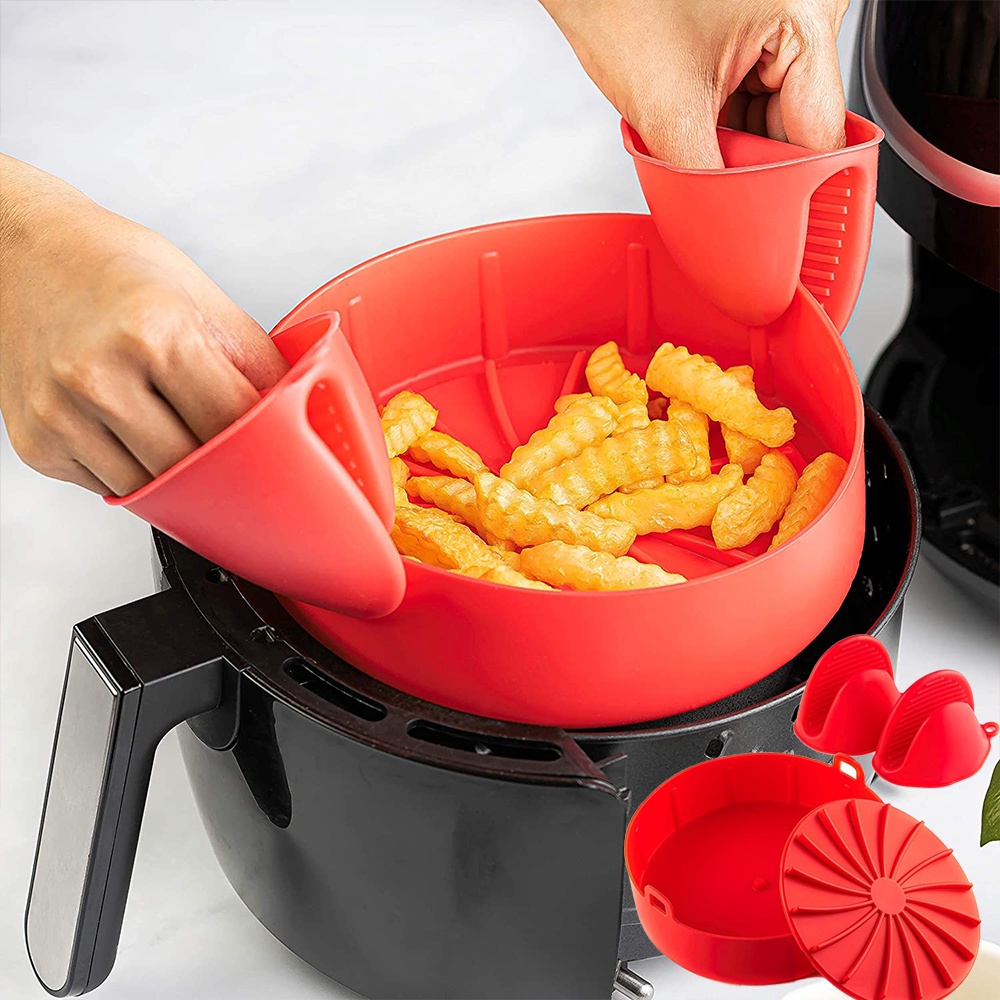 2in1 Air Fryer Silicone Pot + 2 Mini Oven Mitts Replacement Basket