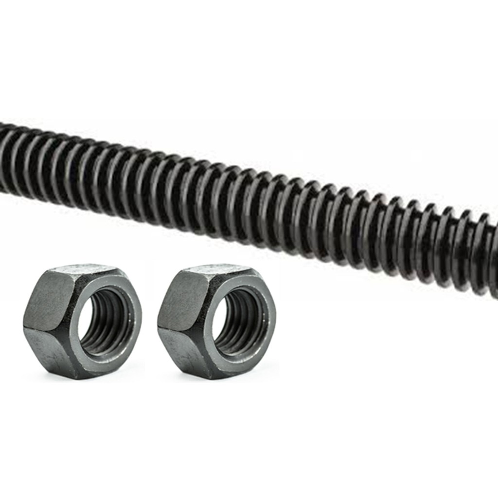 BI THREADED ROD 3/8" X 1/2 METER WITH 2 PIECES NUT BLACK IRON