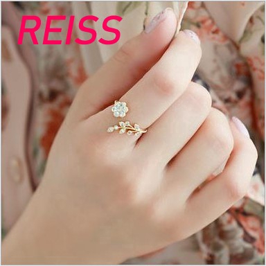 Korean fashion diamond leaf ful flower opening ring index finger ring female R611 Shopee Philippines