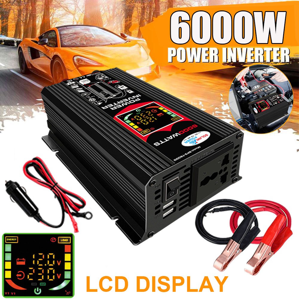 6000 Watts Power Inverter DC 24V to AC 220V Car RV Converter with LCD  Display 