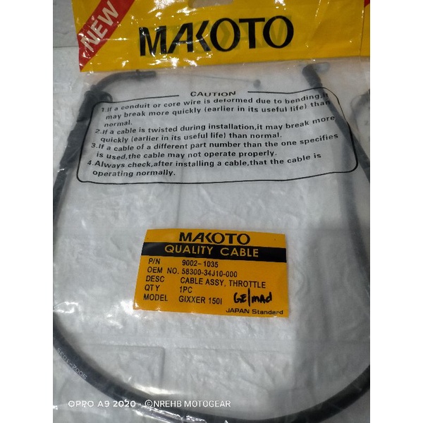SUZUKI GIXXER THROTTLE CABLE , CABLE ASSY ( GIXXER F.I ) Shopee