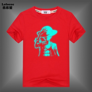 Boys Anime One Piece Cosplay Luminous T-shirt Cosplay Monkey D Luffy Straw  Hat Costume Kids Glow-in-the-dark T-Shirt