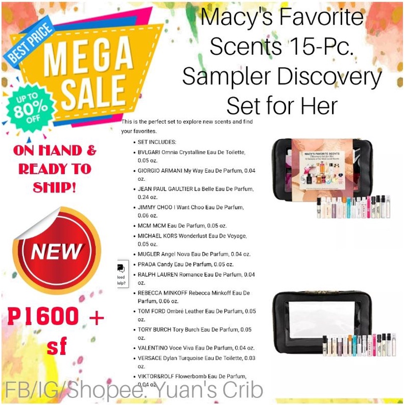 Macy's Favorite Scents 15Pc. Sampler Discovery Set for Her Shopee
